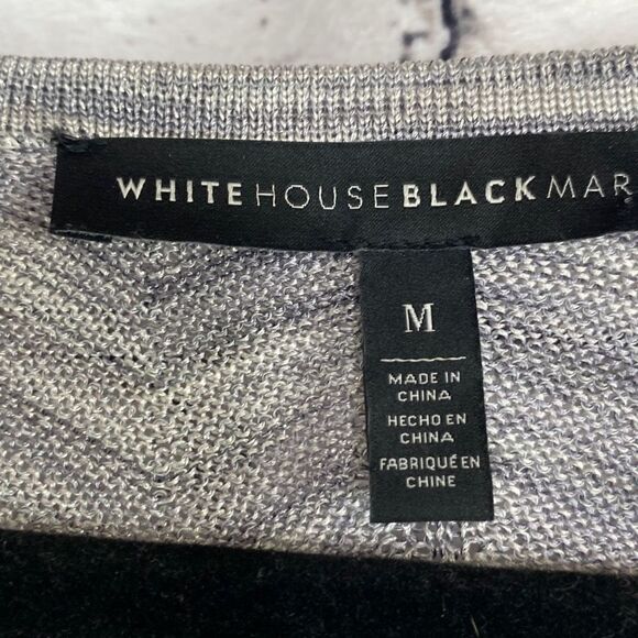 WHBM Long Tunic V-Neck Dressy Sweater‎ Flare Sleeve Metallic Silver Grey M - Picture 10 of 14